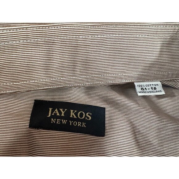 Jay Kos fine striepe Shirt sz 41 16 US M NWT bronw white $ 320 Made in England - Picture 2 of 7